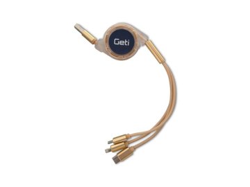 Kabel GETI GCU 05 USB 3v1 zlatý samonavíjecí