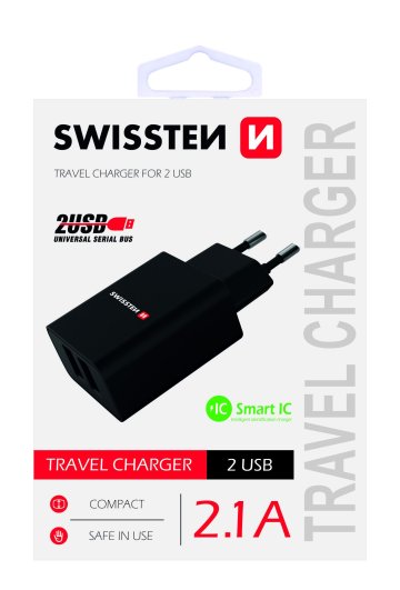 SWISSTEN adaptér 230V/2,1A 2xUSB ČERNÁ