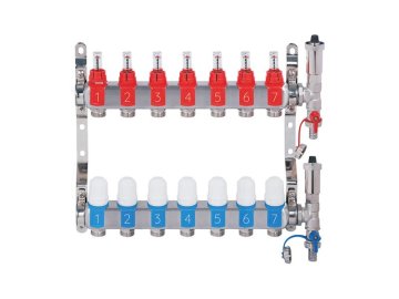 Nerezový rozdělovač hranatý s automatickým odvzdušněním - 7 cestný