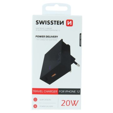 SWISSTEN adaptér 230V 20W POWER DELIVERY pro iPhone USB-C ČERNÁ