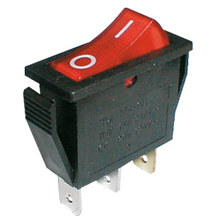 Přepínač kolébkový 2pol./3pin ON-OFF 250V/15A pros. červený