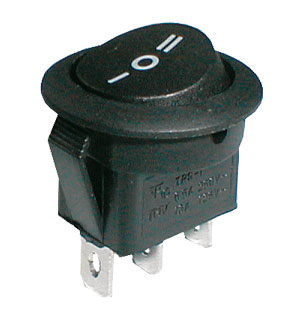 Přepínač kolébkový kul. 3pol./3pin ON-OFF-ON 250V/6A černý