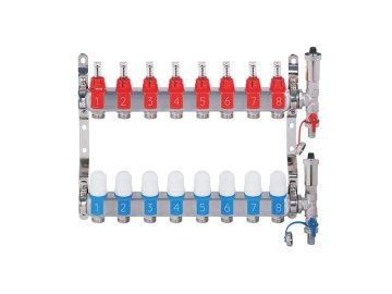 Nerezový rozdělovač hranatý s automatickým odvzdušněním - 8 cestný