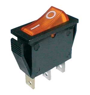 Přepínač kolébkový 2pol./3pin ON-OFF 250V/15A pros. žlutý