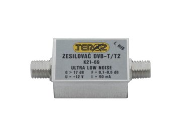 Anténní zesilovač Teroz 600X, nízkošumový, UHF, G17dB, F0,7dB, U>120dBµV, F-F