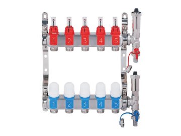 Nerezový rozdělovač hranatý s automatickým odvzdušněním - 5 cestný
