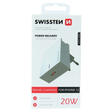 SWISSTEN adaptér 230V 20W POWER DELIVERY pro iPhone USB-C BÍLÁ