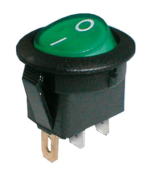 Přepínač kolébkový kul. pros. 2pol./3pin ON-OFF 250V/6A zelený