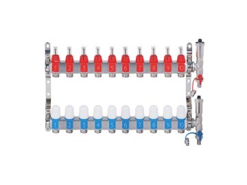 Nerezový rozdělovač hranatý s automatickým odvzdušněním - 10 cestný