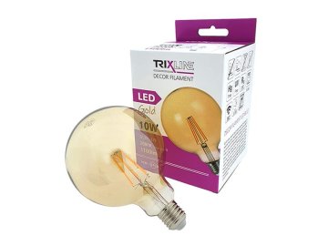 Žárovka Filament LED E27 10W G125 bílá teplá TRIXLINE P499 Gold