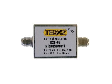 Anténní zesilovač TEROZ 408X, UHF, G22dB, F1,5dB, U99dBµV, F-F