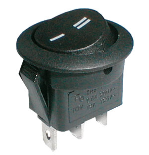 Přepínač kolébkový kul. 2pol./3pin ON-ON 250V/6A černý