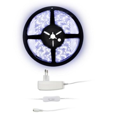 LED světelný pás s testrem, 5m, sada s 12V adaptérem, 4,8W/m, IP20, studená bílá WM50-20T