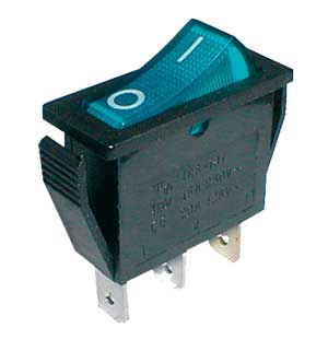 Přepínač kolébkový 2pol./3pin ON-OFF 250V/15A pros. modrý