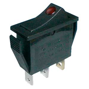 Přepínač kolébkový 2pol./3pin ON-OFF 250V/15A prosv. bod R