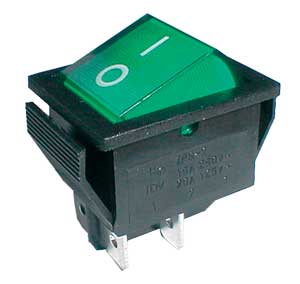 Přepínač kolébkový 2pol./4pin ON-OFF 250V/15A pros. zelený