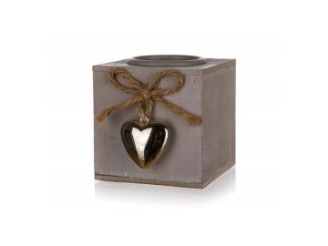 Svícen HOME DECOR Metal Heart přírodní dřevo