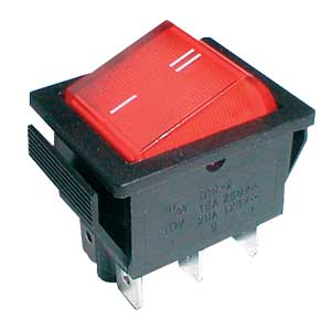 Přepínač kolébkový 2pol./6pin ON-ON 250V/15A červený