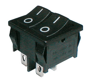 Přepínač kolébkový 2x(2pol./2pin) ON-OFF dvojitý černý O-I 12V