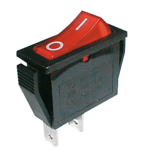 Přepínač kolébkový 2pol./2pin ON-OFF 250V/15A červený