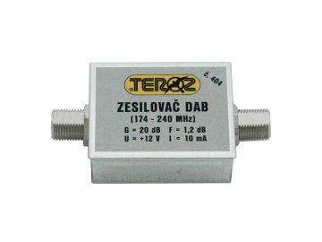 Anténní zesilovač Teroz 404X, DAB, G20dB, F1,2dB, U98dBμV, F-F