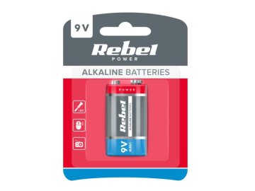 Baterie 9V (6LR61) alkalická REBEL 1ks / blistr BAT0062B